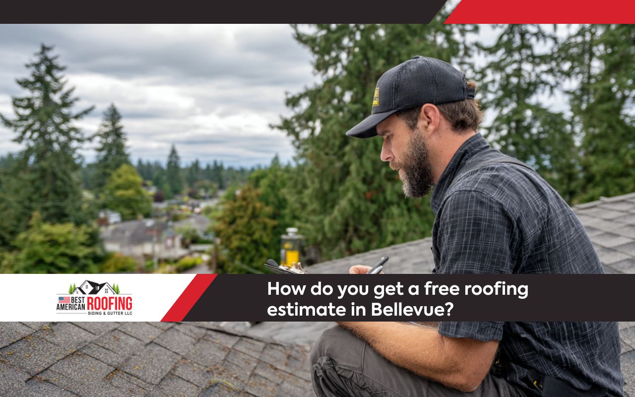 Contractor performing a Free Roofing Estimate in Bellevue during an on-site roof inspection.
