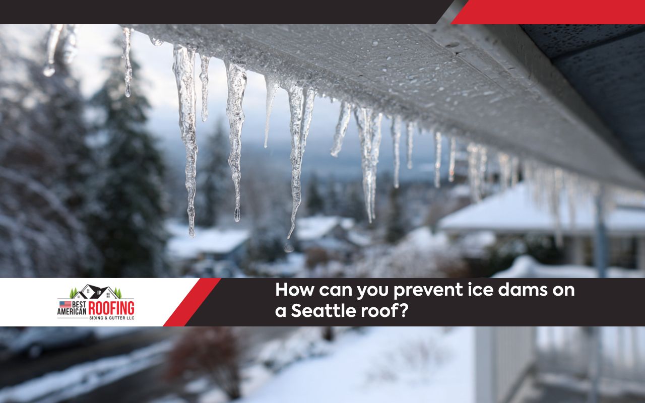 Ice Dam Prevention for Seattle Roof with clear roof edge and minimal icicles