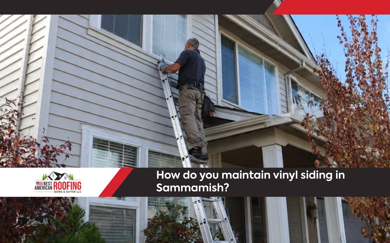 Homeowner cleaning vinyl siding for Vinyl Siding Maintenance in Sammamish